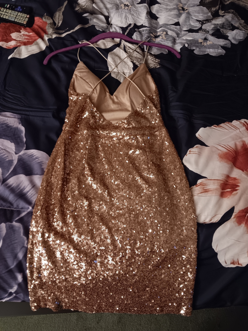 Hello Molly Gold Sequin Midi Dress with Spaghetti Straps - Picture 2 of 4